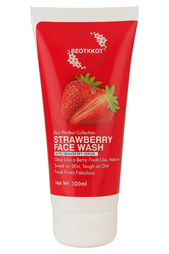 BEOTKKOT Strawberry Face Wash | With Strawberry Serum | Brightening, Refreshing & Anti-Dullness Cleanser | Gentle Daily Use for Men & Women | 100ml