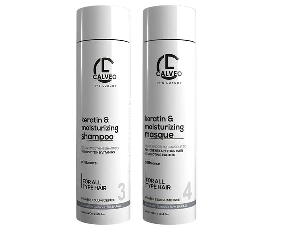 CALVEO Keratin & Moisturizing Shampoo & Masque Conditioner Combo- Post Colored & other Treatment Hair Care-Repair Damaged Hair|Frizz control Smooth Shiny Hair| Ultimate HydrationFor All Hair Types