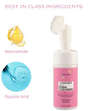 BEOTKKOT Glycolic Niacinamide -Bright Foaming Face Cleanser with Brush | Deep Cleansing, Exfoliating & Glow Boosting Face Wash for Radiant Skin – 100ml