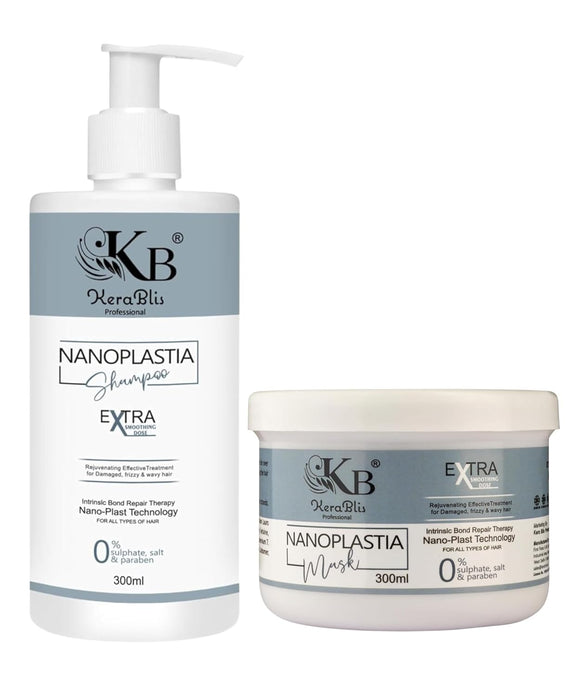 KeraBlis Nanoplastia Shampoo & Mask Combo | Sulphate-Free, Paraben-Free & Salt-Free | Nano-Plast Technology | Bond Repair, Frizz-Free & Smooth Hair – 300ml Each