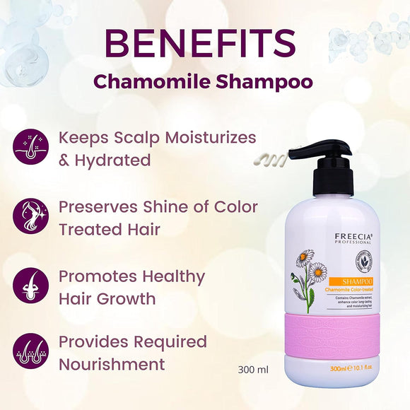 FREECIA® Professional Chamomile Color Treated Shampoo, Anti-Dandruff | Nourishment | Best Shampoo & Conditioner | Shine | Smoothness | Knot-Free Look | Unisex | 300ml