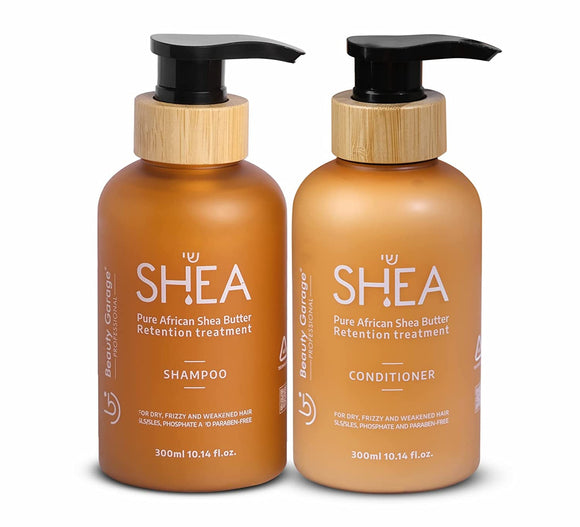 Beauty Garage Shea Retention Treatment Shampoo and Conditioner  for Dry, Frizzy & Weakend Hair, Sulfate & Paraben free 300ml each